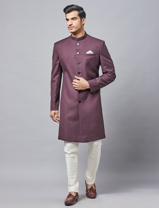 Party look purple cotton silk indo western for men