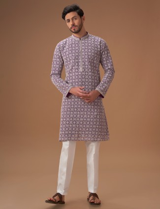 Purple embroidery kurta suit in georgette