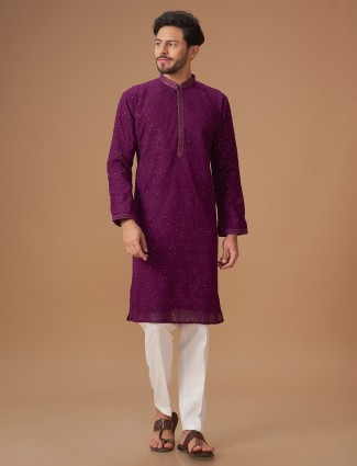 Purple georgette kurta suit for festive