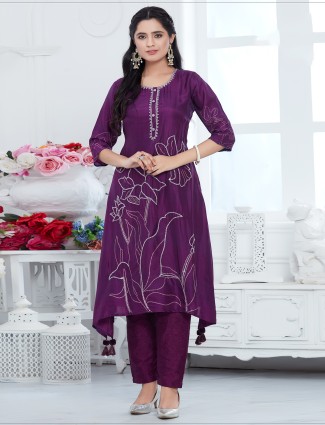 Purple russian printed silk kurti