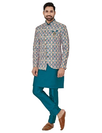 Silk indowestern in rama blue color