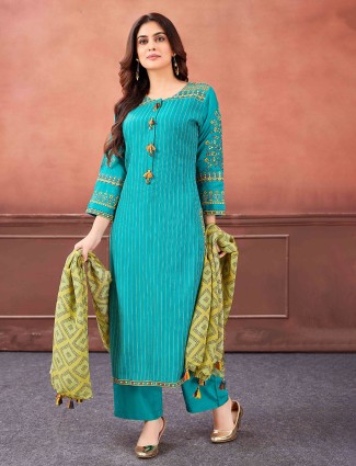 Rama blue stripe cotton silk salwar suit