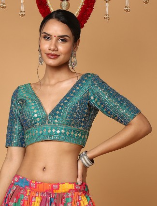 Rama green silk embroidery blouse