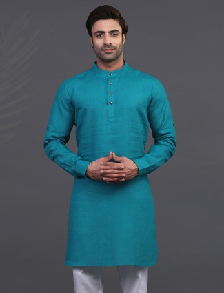 Rama Green Linen Kurta for Festive