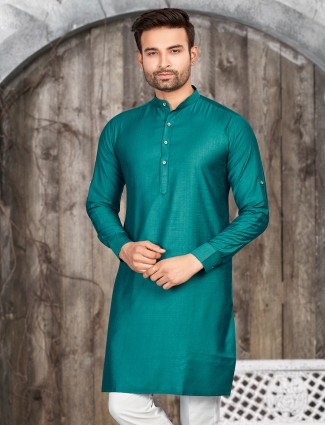 Rama green plain kurta in silk