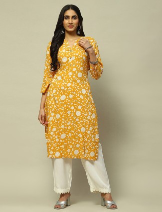 RANGRITI mustard yellow printed kurti