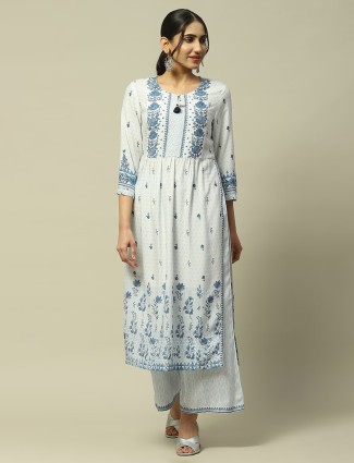 RANGRITI white and blue printed casual kurti