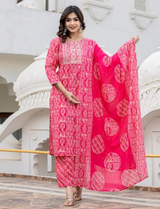 Rani cotton printed straight kurti set