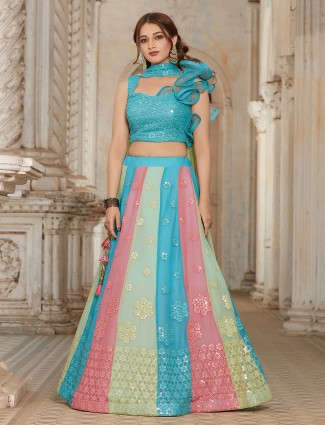  Aqua Georgette Lehenga Choli for Receptions