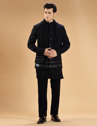Terry rayon lavish indowestern in black