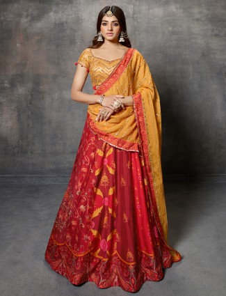 Red and yellow silk lehenga choli