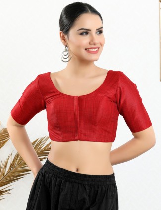 Red Ready Made Blouse in Art Silk