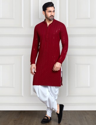 Red embroidery kurta with peshawari dhoti