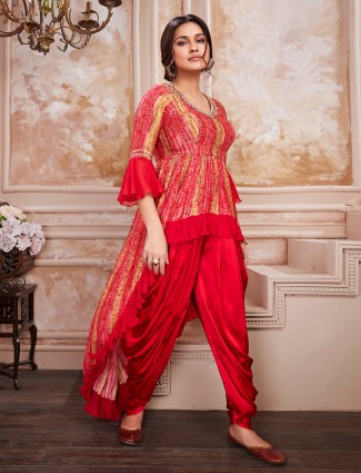 Festive Red Georgette Dhoti Suit