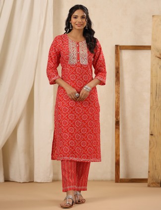 Red Printed Silk Kurti with pant