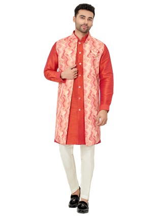 Elegant Red Silk Indowestern for Weddings