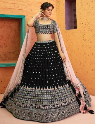 Rich black georgette wedding lehenga choli