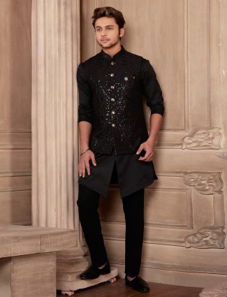 Fabulous Black Waistcoat Set in Silk