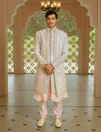 Rich cream silk groom sherwani