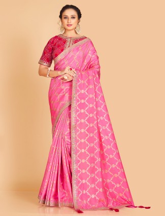 Stylish pink dola silk saree