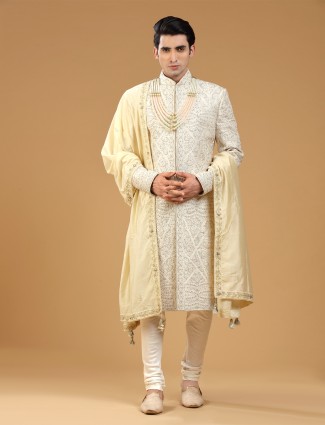 Classic amazing cream Raw Silk Sherwani