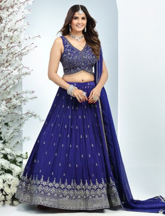 Royal blue wedding silk lehenga choli