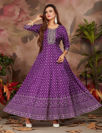 Purple Russian Silk Printed Kurti