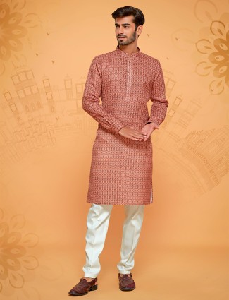 Rust orange linen cotton kurta suit
