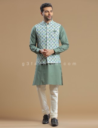 Trendy sage green silk waistcoat set for weddings