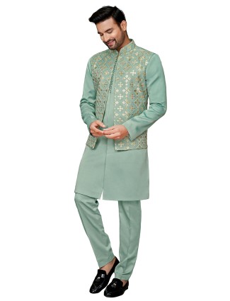 Elegant Sage Green Silk Waistcoat Set