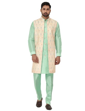 Cream and Sea Green Indowestern