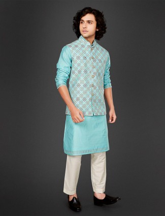 Cotton silk waistcoat set in sea green