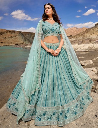 Sea green unstitched lehenga choli