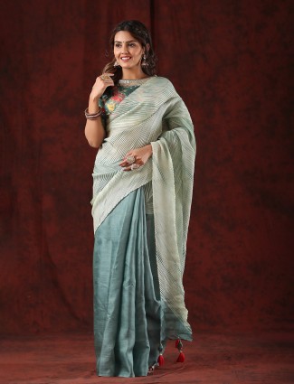 Half n half tussar silk sea green saree