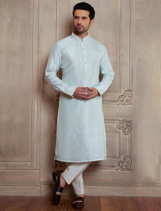 Light green raw silk kurta suit