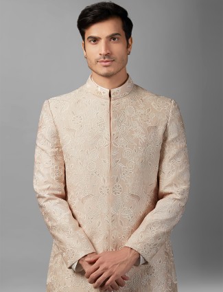 Peach silk sherwani from wedding