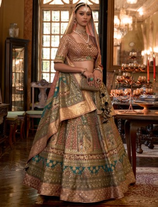 Dusty peach silk lehenga choli with dupatta