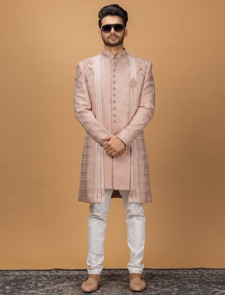 Dusty pink silk indowestern for weddings