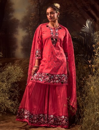 Pink silk sharara set with dupatta