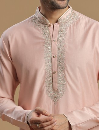 Powder pink silk kurta suit for festive