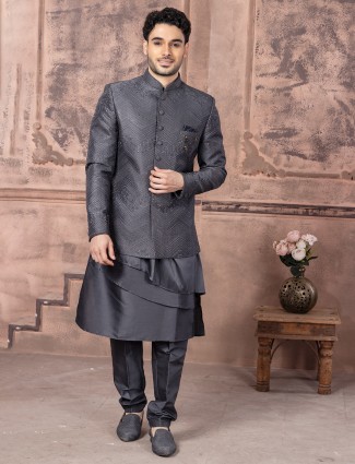 Dashing grey silk wedding indowestern