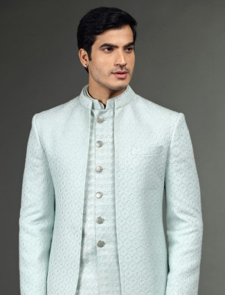 Mint green embroidery indowestern