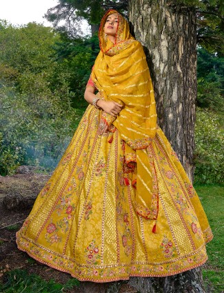 Trendy mustard yellow unstitched lehenga choli