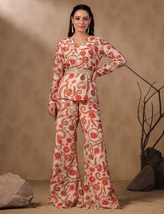 Peach printed silk co-ord set