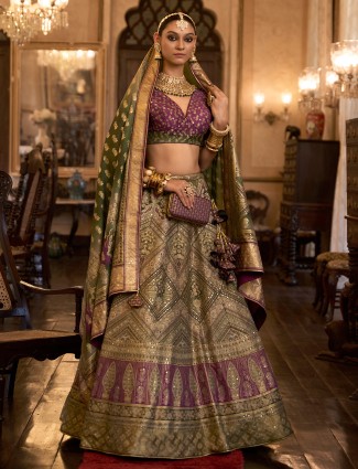 Green and purple printed lehenga choli