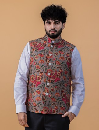 Silk printed waistcoat in grey