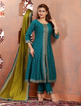 Silk rama blue salwar suit with dupatta