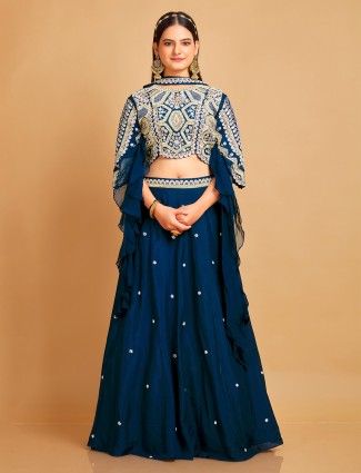 Stylish navy silk lehenga choli