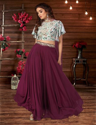 Sky blue and purple georgette palazzo suit