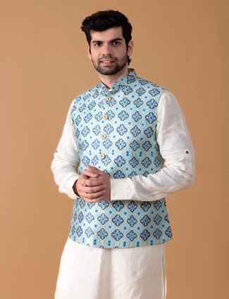 sky blue waistcoat in silk